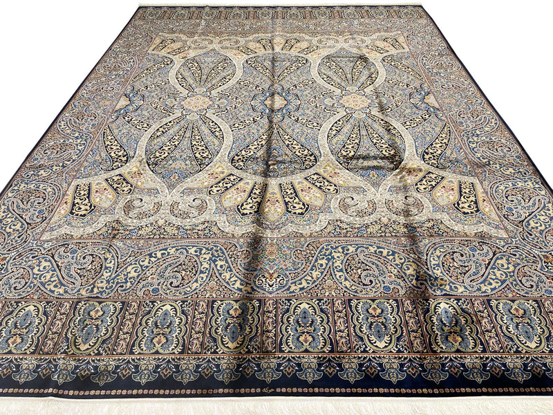 5x8 Navy and Multicolor Turkish Antep Rug