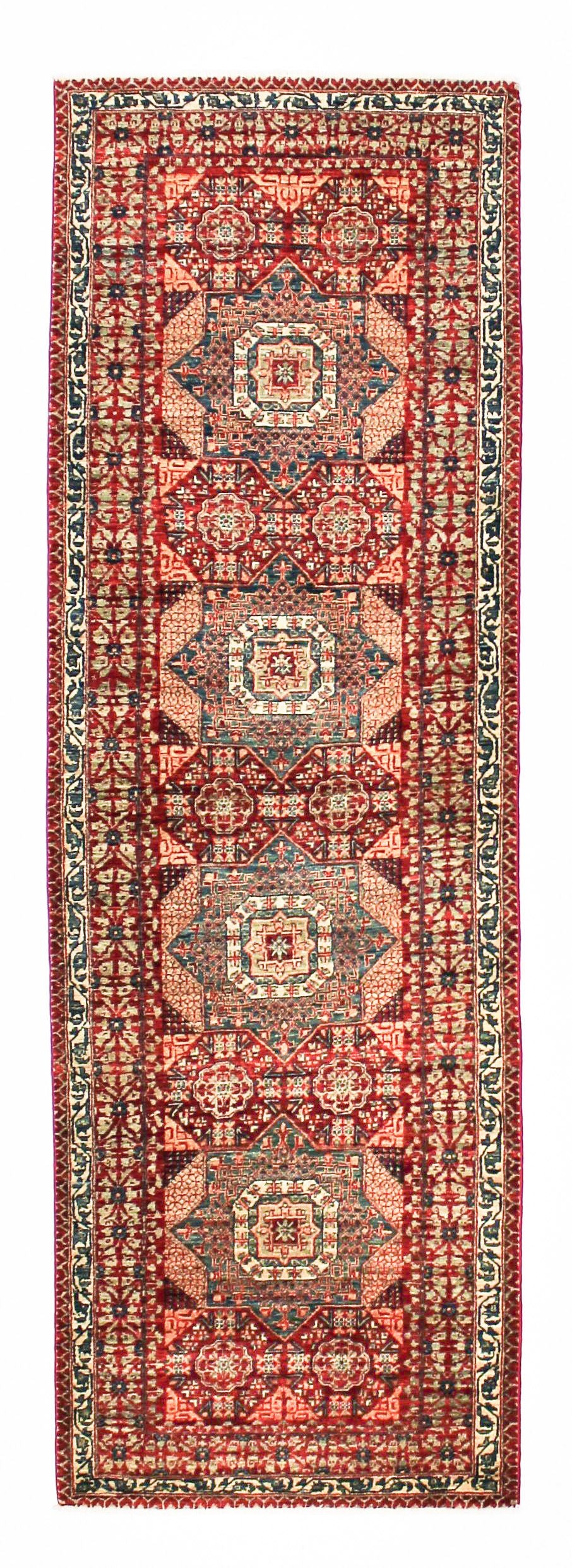 3x9 Red and Ivory Turkish Tribal Runner