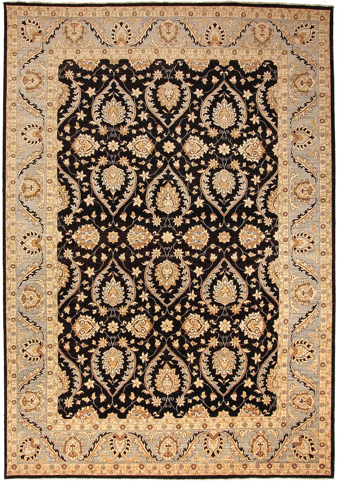 10x14 Black and Light Blue Turkish Oushak Rug