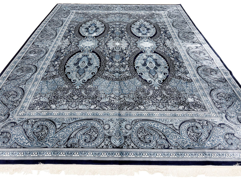 10x13 Navy and Off White Turkish Antep Rug