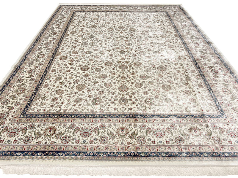 10x13 Ivory and Blue Turkish Antep Rug