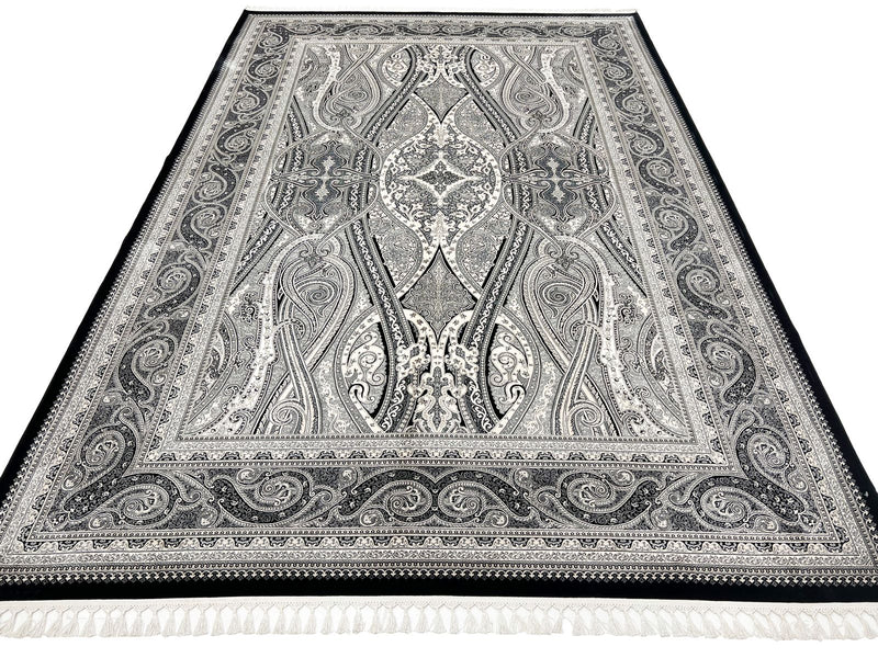 7x10 Black and Off White Turkish Antep Rug