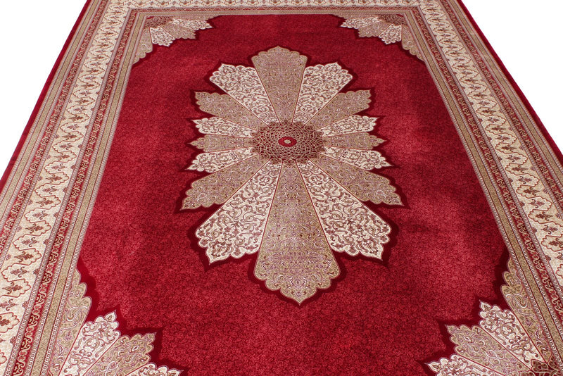 7x10 Red and Ivory Turkish Antep Rug