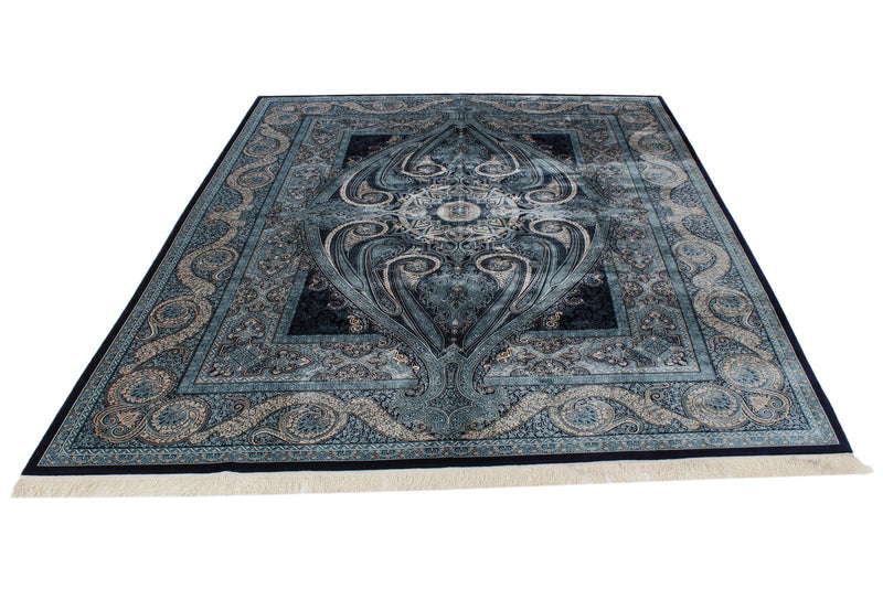 8x10 Navy and White Turkish Antep Rug