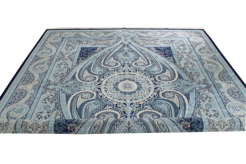 8x10 Navy and White Turkish Antep Rug