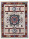 12x16 Ivory and Red Turkish Tribal Rug