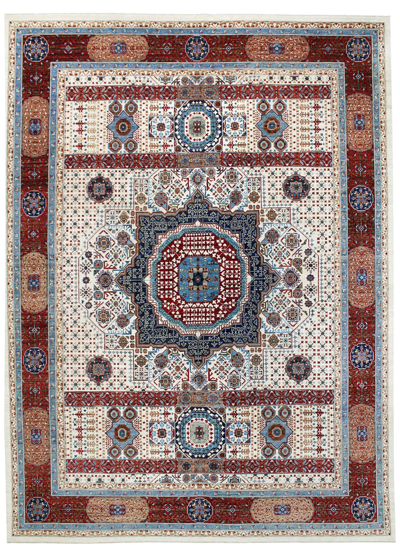 Vintage Handmade 12x16 Ivory and Red Anatolian Turkish Traditional Distressed Area Rug
