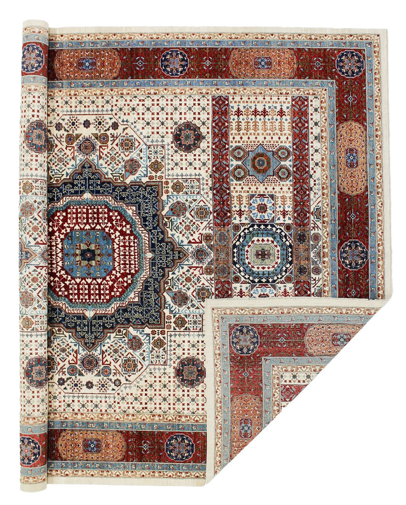 12x16 Ivory and Red Turkish Tribal Rug