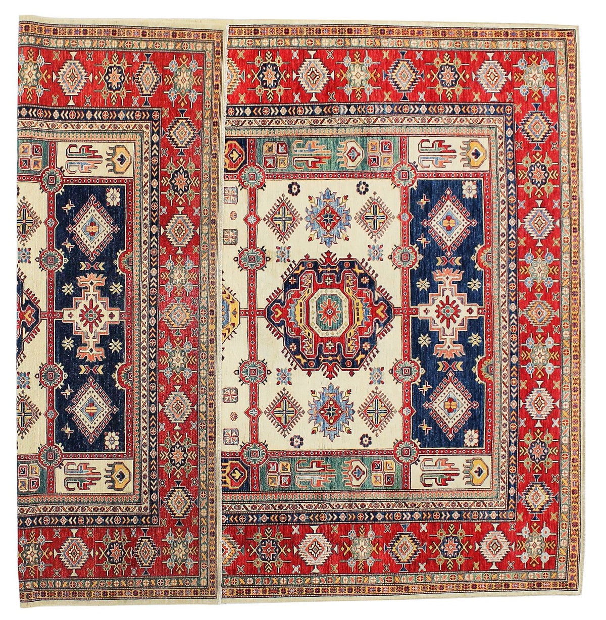 9x12 Ivory and Red Kazak Tribal Rug