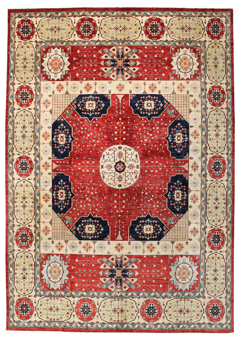 10x14 Red and Ivory Kazak Tribal Rug