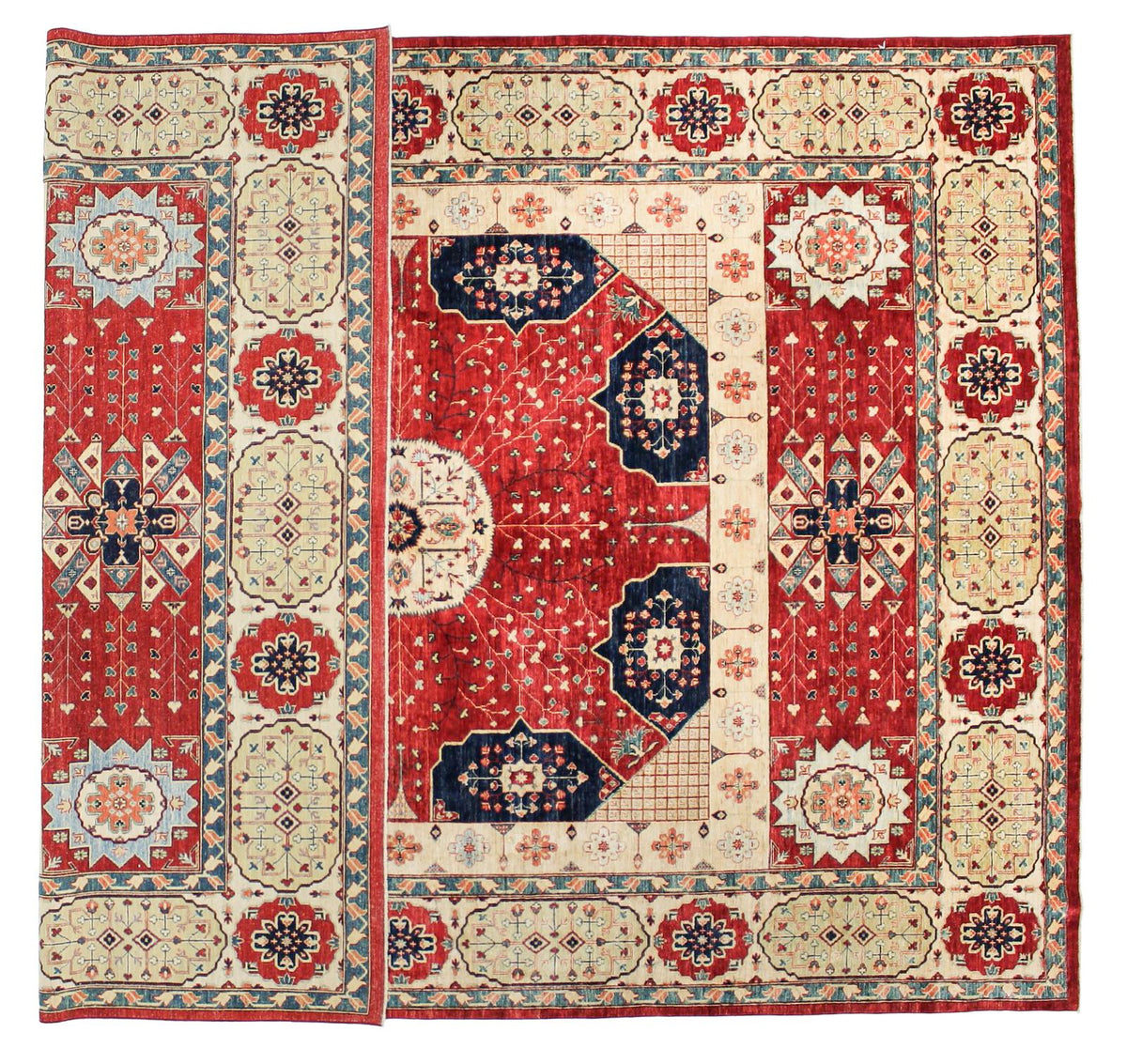 10x14 Red and Ivory Kazak Tribal Rug