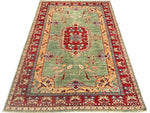 6x8 Green and Red Kazak Tribal Rug