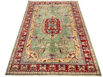 6x8 Green and Red Kazak Tribal Rug