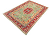 6x8 Green and Red Kazak Tribal Rug