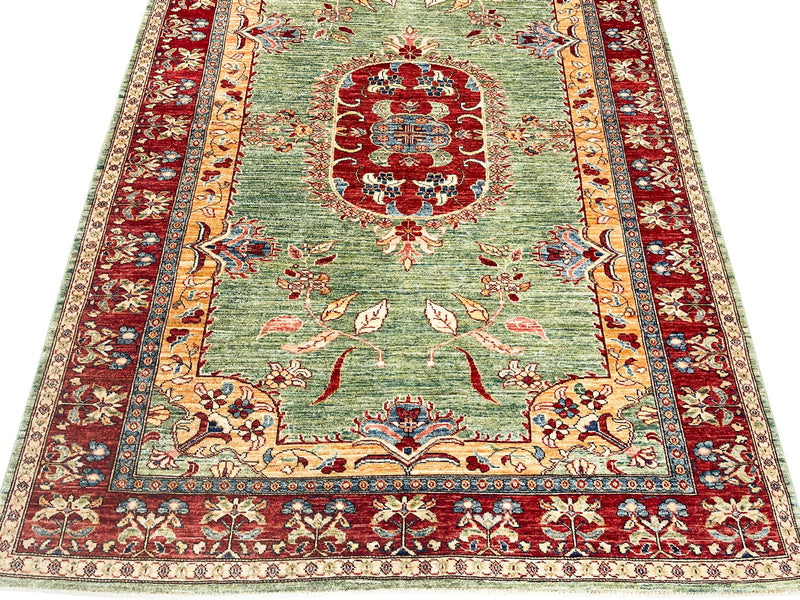 6x8 Green and Red Kazak Tribal Rug