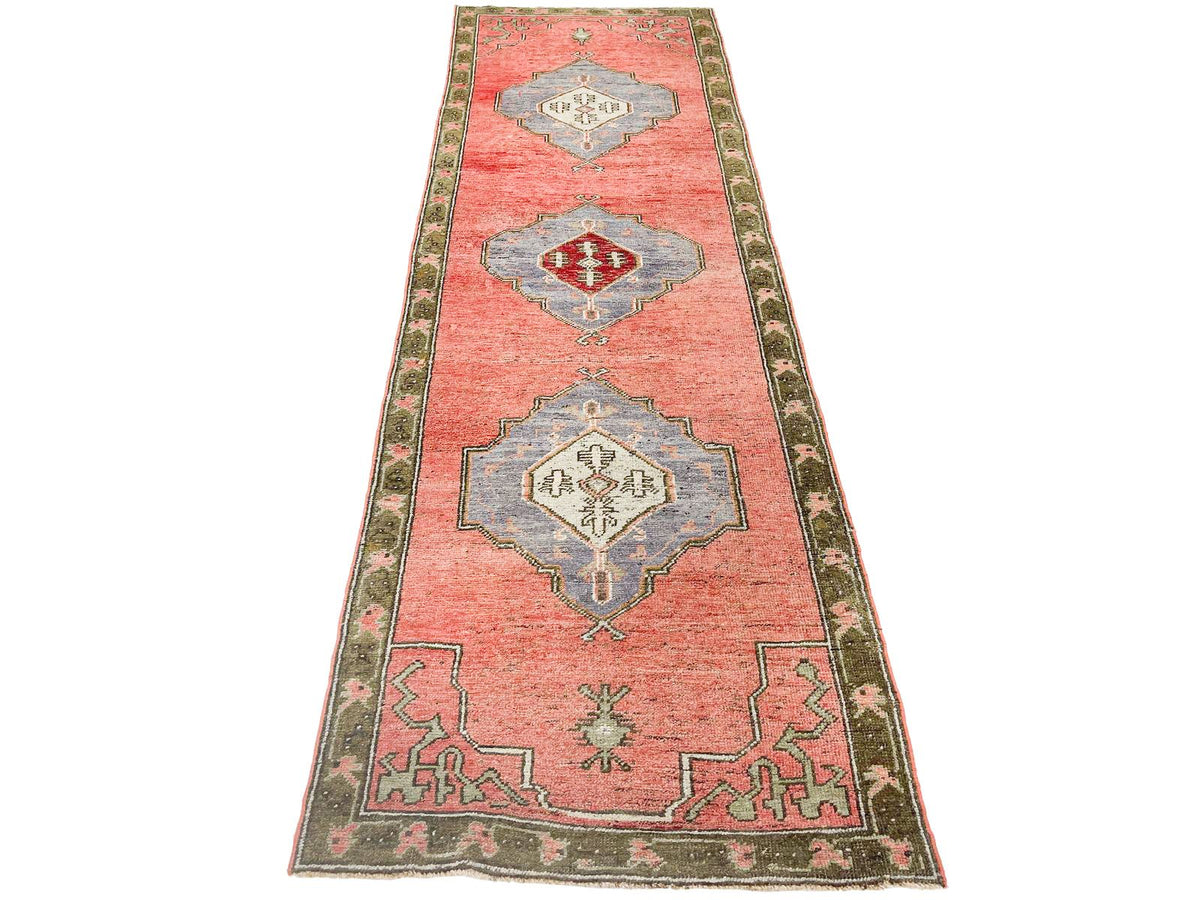 3x10 Pink and Green Turkish Tribal Runner