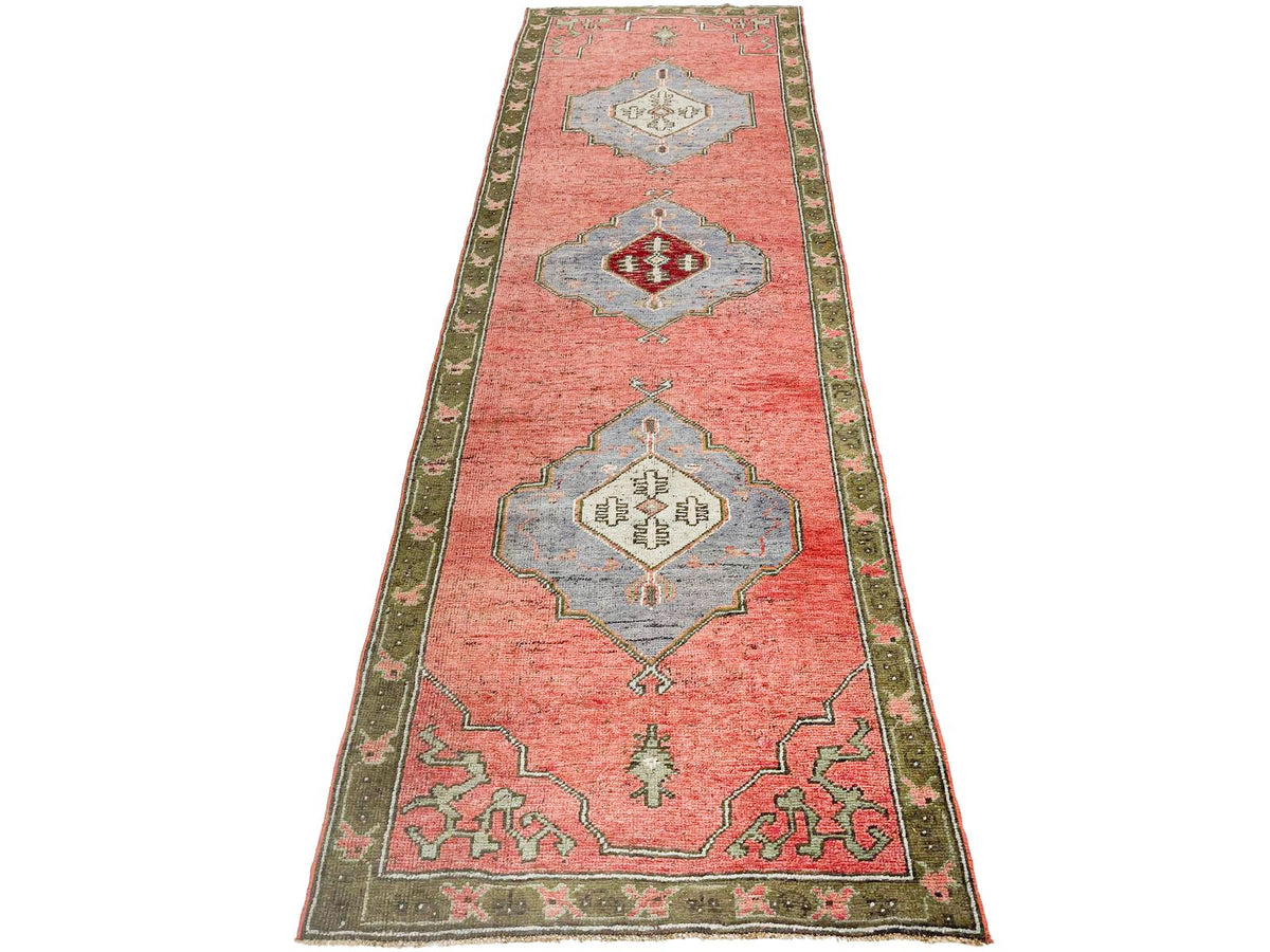 3x10 Pink and Green Turkish Tribal Runner