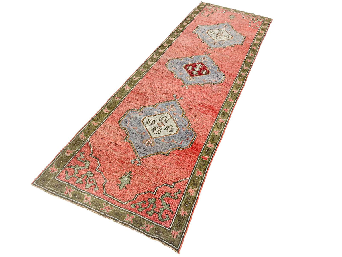 3x10 Pink and Green Turkish Tribal Runner