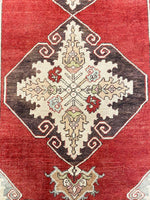 Vintage Handmade 4x11 Red and Ivory Anatolian Turkish Tribal Distressed Area Runner
