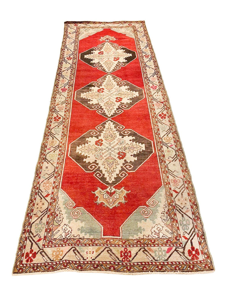 4x11 Red and Ivory Turkish Tribal Runner