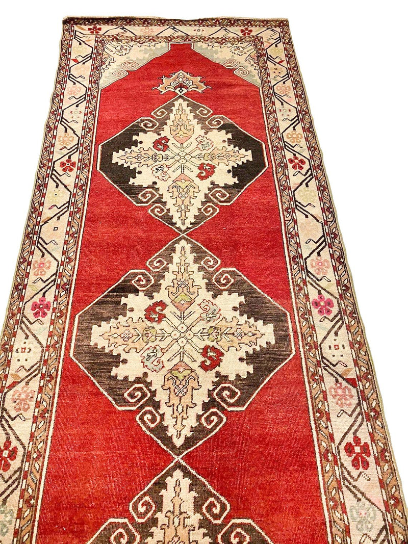 4x11 Red and Ivory Turkish Tribal Runner