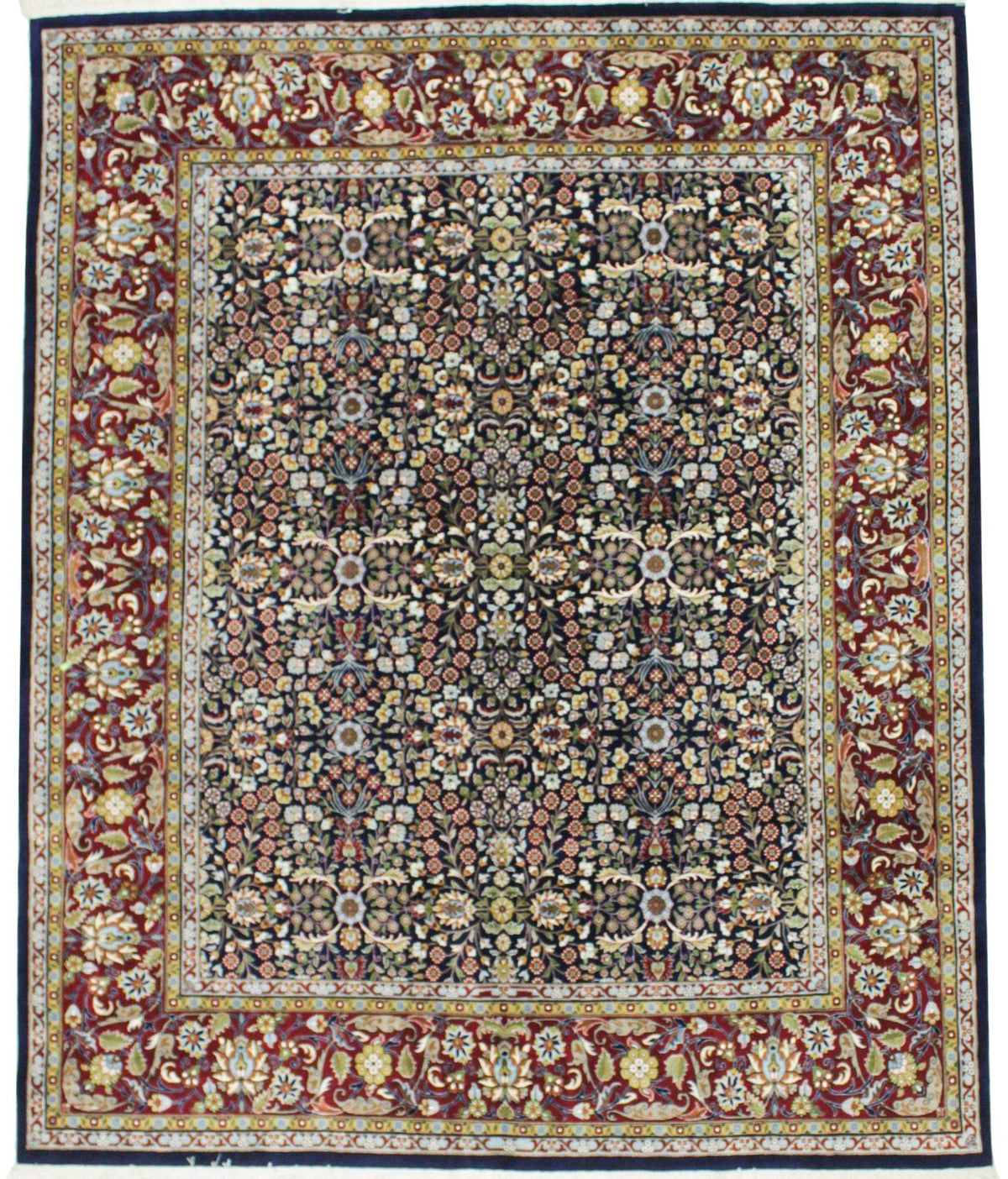 8x10 Red and Navy Turkish Silk Rug