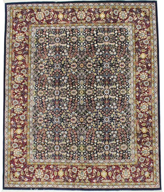 8x10 Red and Navy Turkish Silk Rug