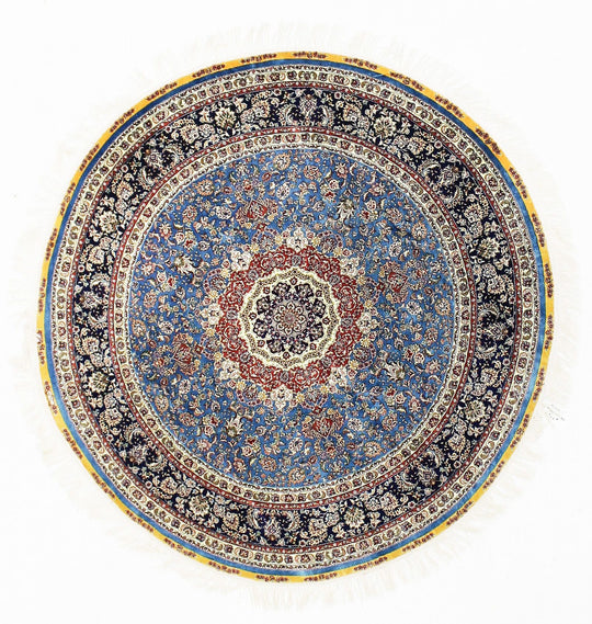 6x6 Blue and Navy Turkish Silk Rug