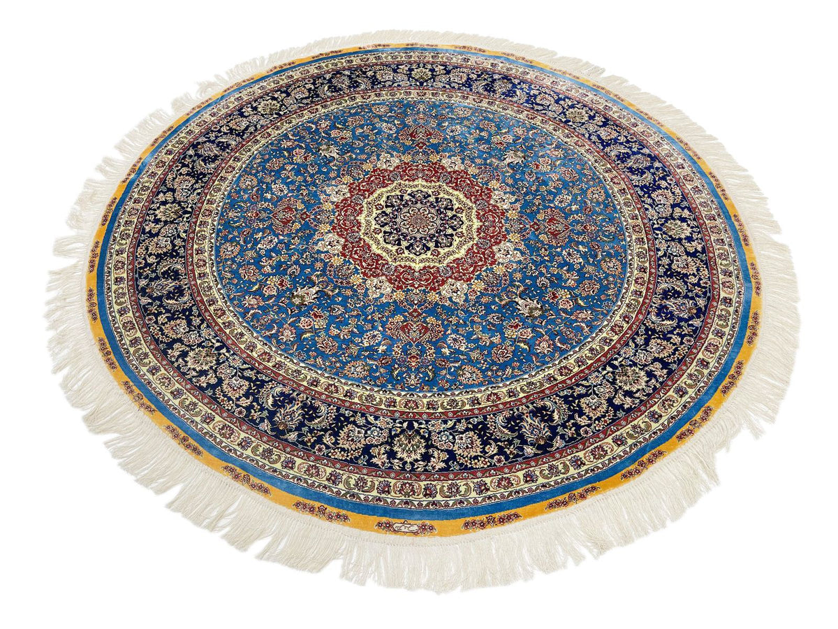 6x6 Blue and Navy Turkish Silk Rug