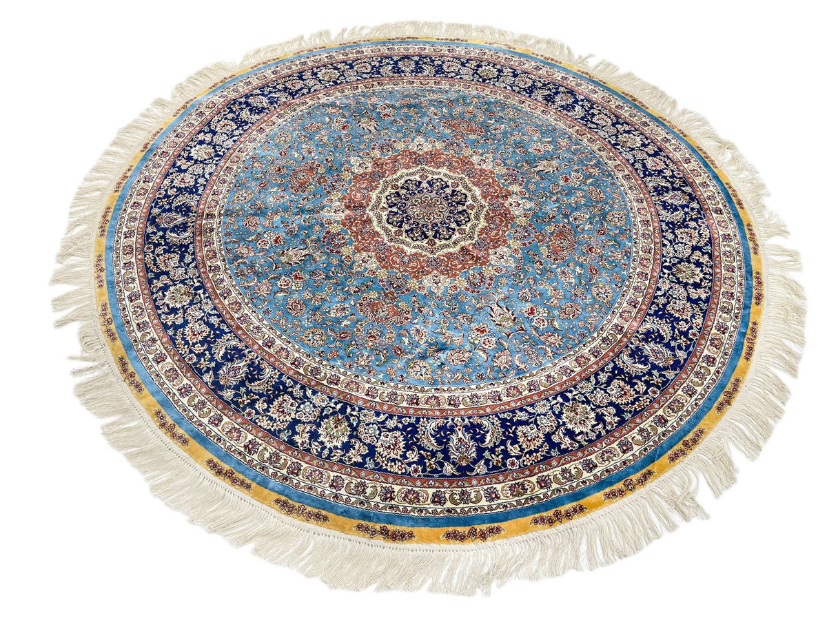 6x6 Blue and Navy Turkish Silk Rug