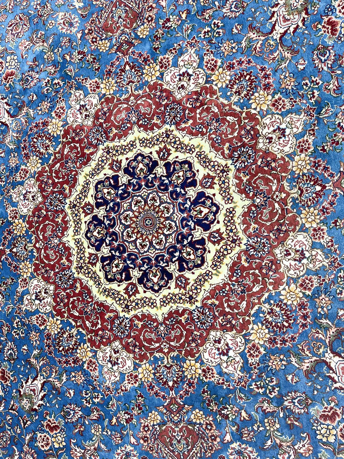 6x6 Blue and Navy Turkish Silk Rug