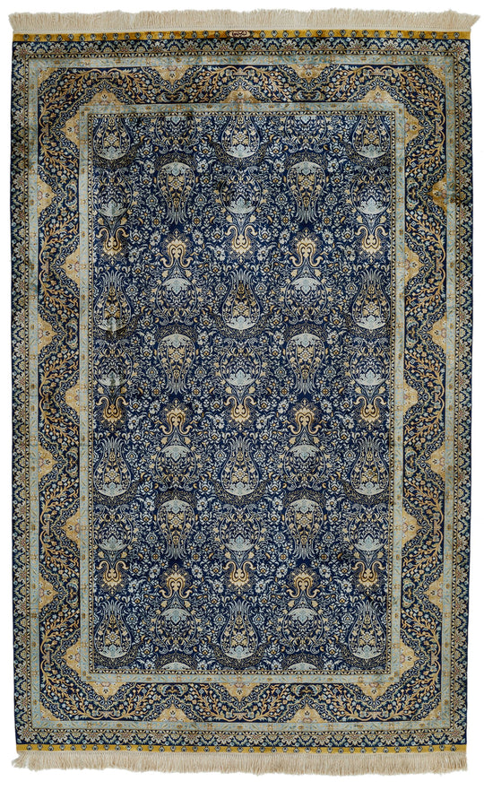 5x8 Navy Turkish Silk Rug