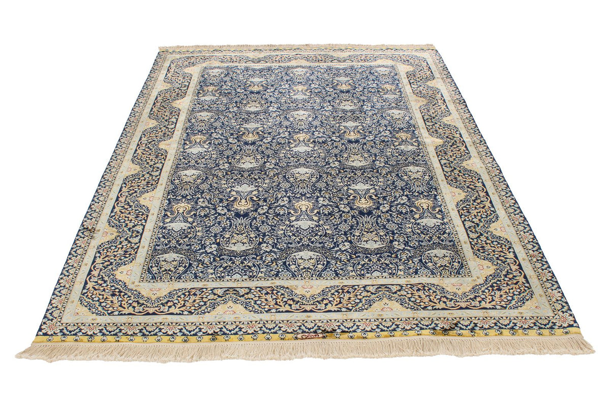 5x8 Navy Turkish Silk Rug