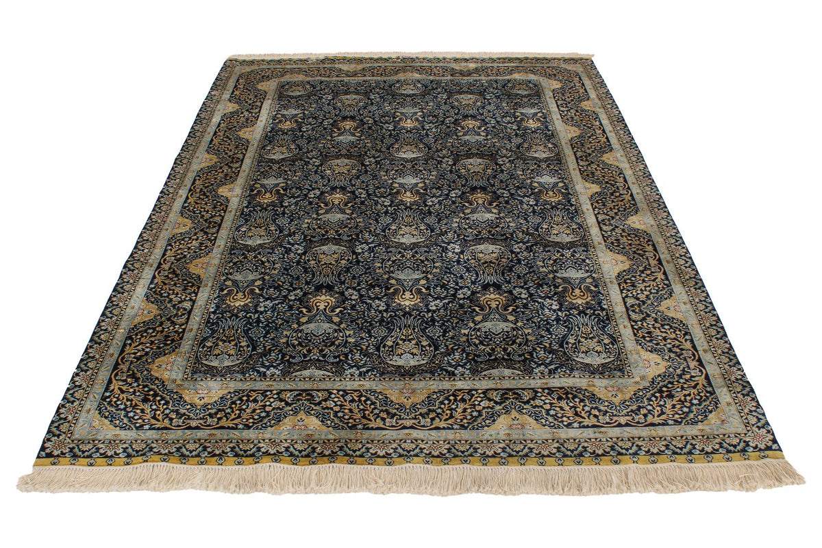 5x8 Navy Turkish Silk Rug