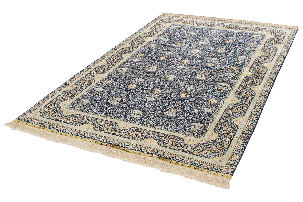 5x8 Navy Turkish Silk Rug