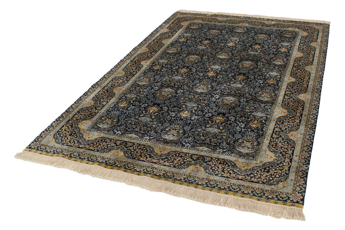 5x8 Navy Turkish Silk Rug