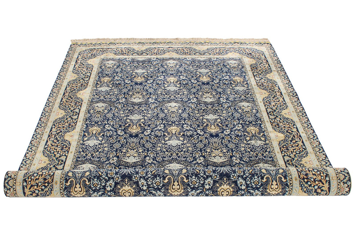 5x8 Navy Turkish Silk Rug