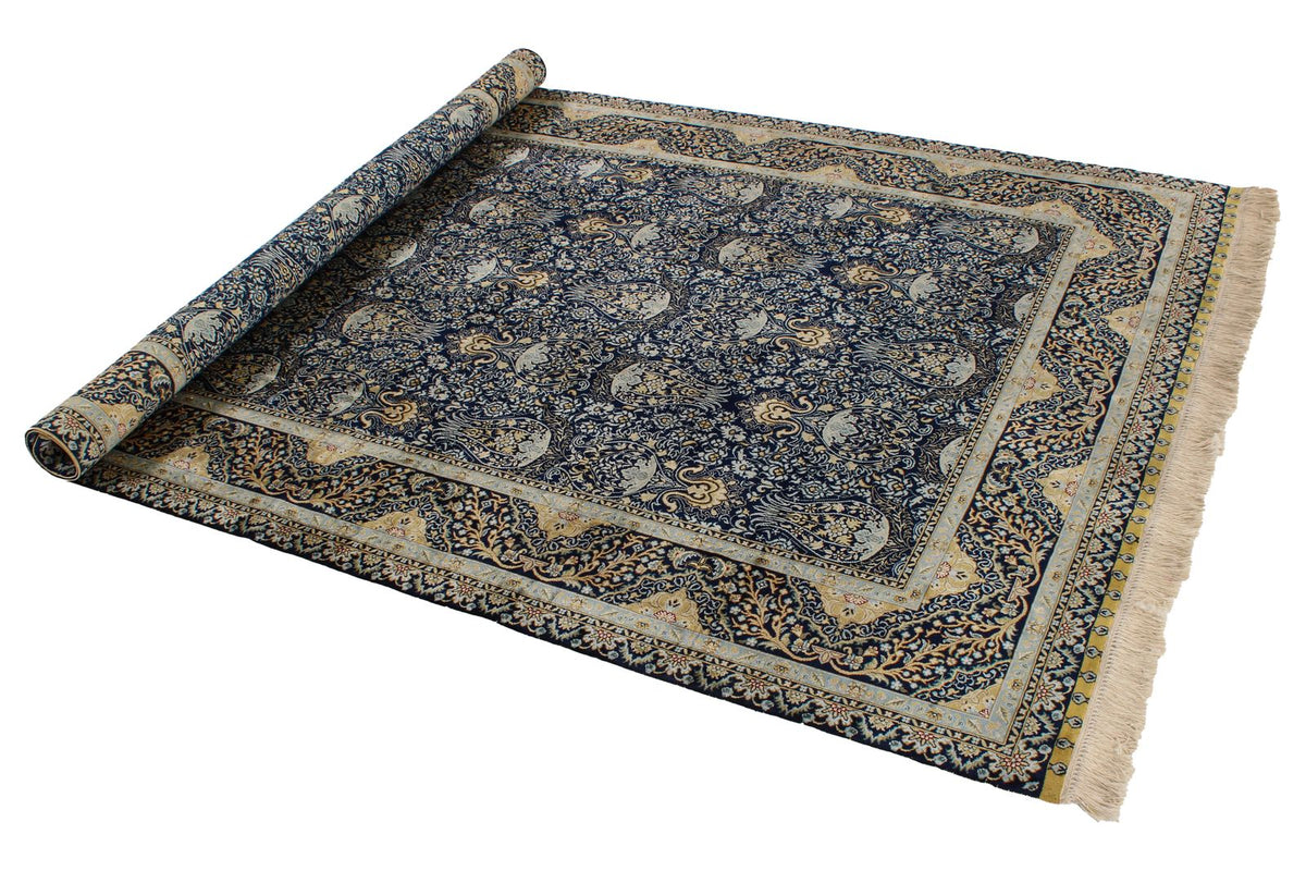 5x8 Navy Turkish Silk Rug