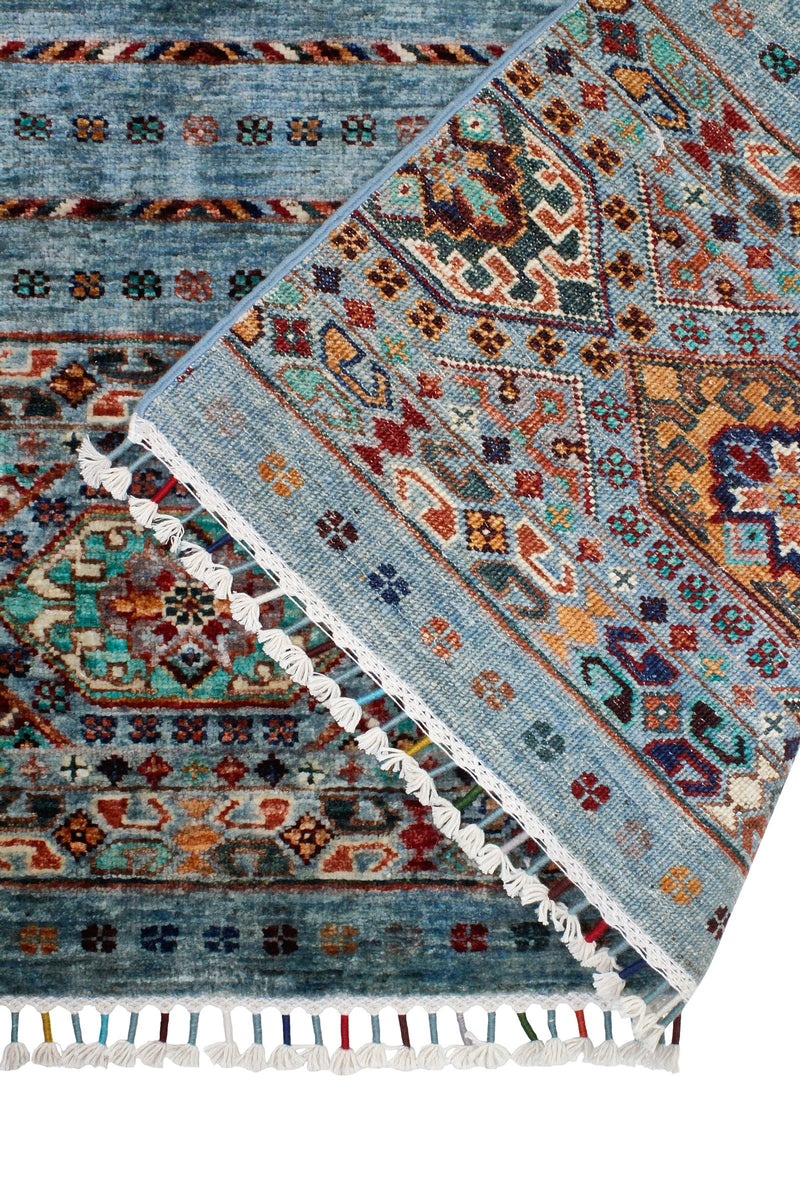 Vintage Handmade 5x7 Blue and Multicolor Anatolian Turkish Tribal Distressed Area Rug