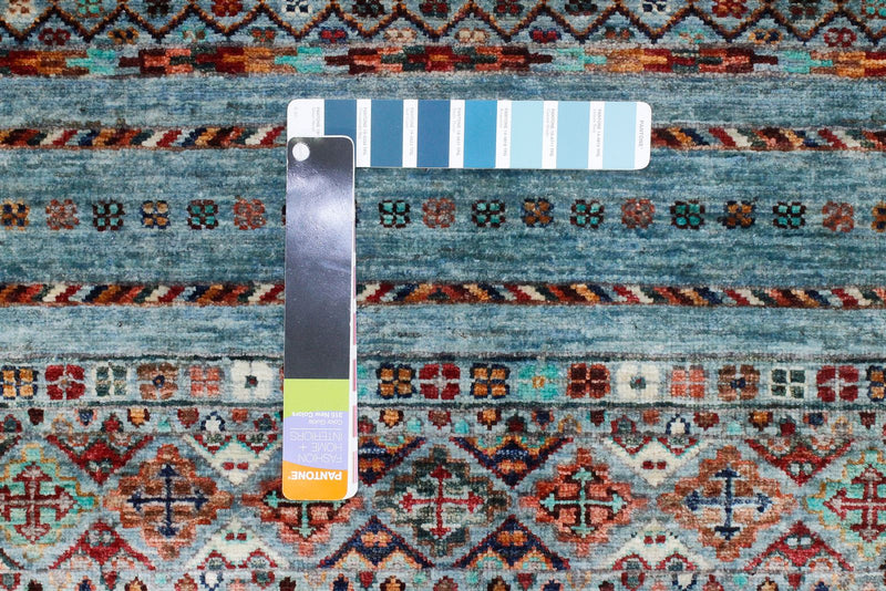 Vintage Handmade 5x7 Blue and Multicolor Anatolian Turkish Tribal Distressed Area Rug