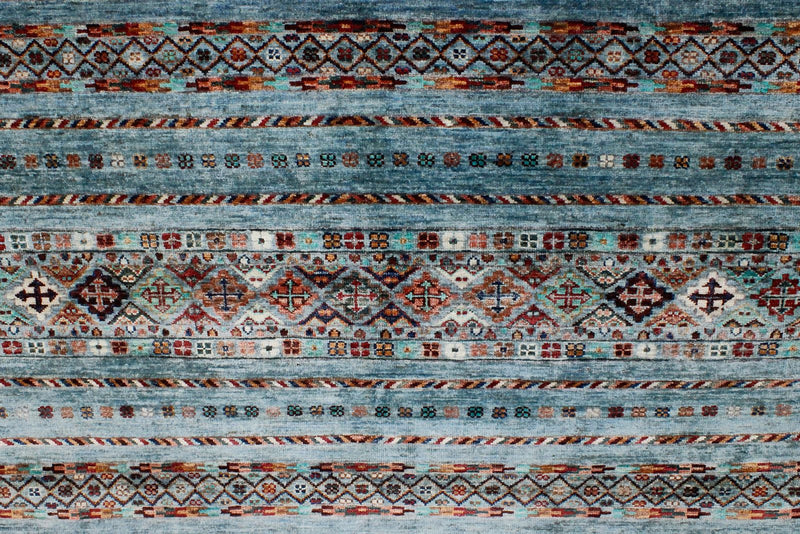 Vintage Handmade 5x7 Blue and Multicolor Anatolian Turkish Tribal Distressed Area Rug