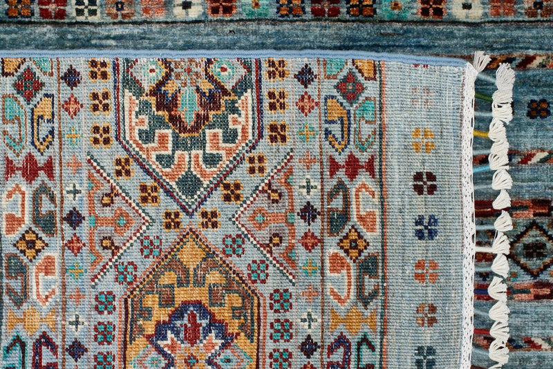 Vintage Handmade 5x7 Blue and Multicolor Anatolian Turkish Tribal Distressed Area Rug