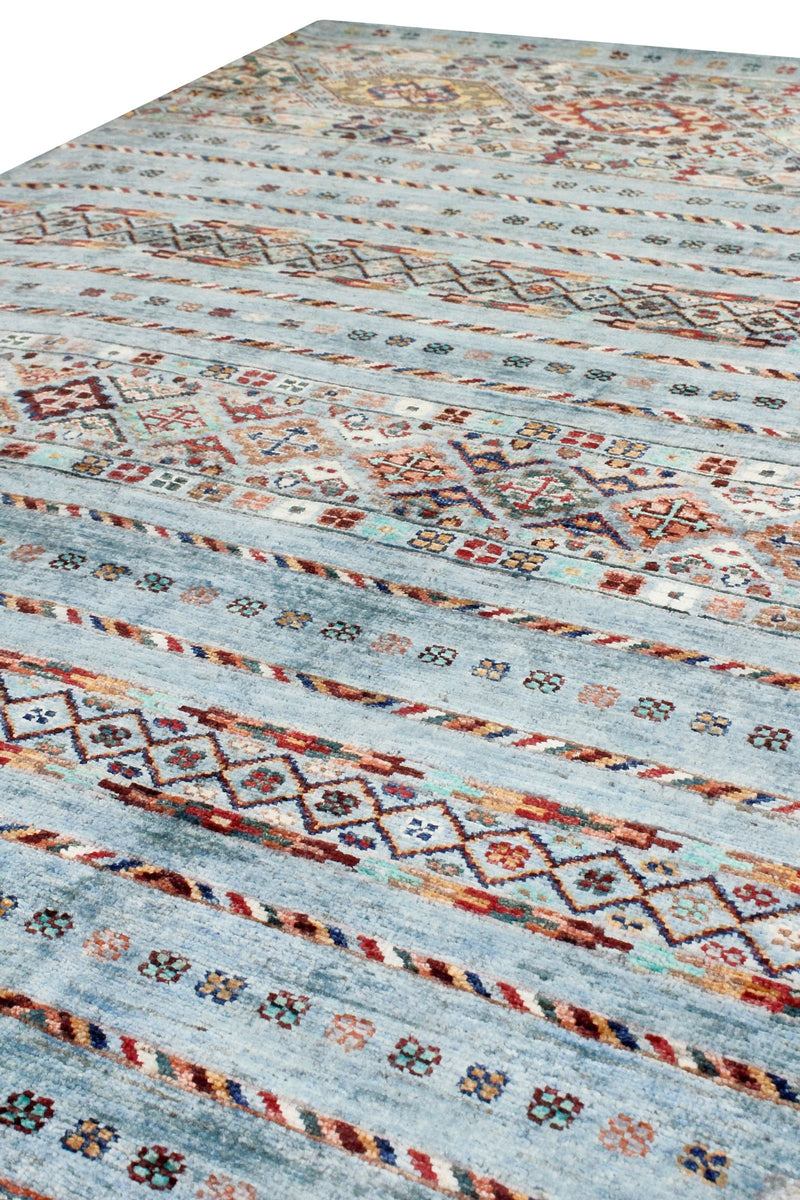 Vintage Handmade 5x7 Blue and Multicolor Anatolian Turkish Tribal Distressed Area Rug