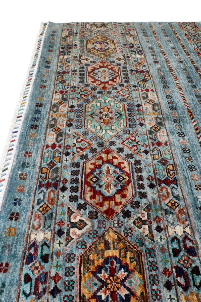 Vintage Handmade 5x7 Blue and Multicolor Anatolian Turkish Tribal Distressed Area Rug