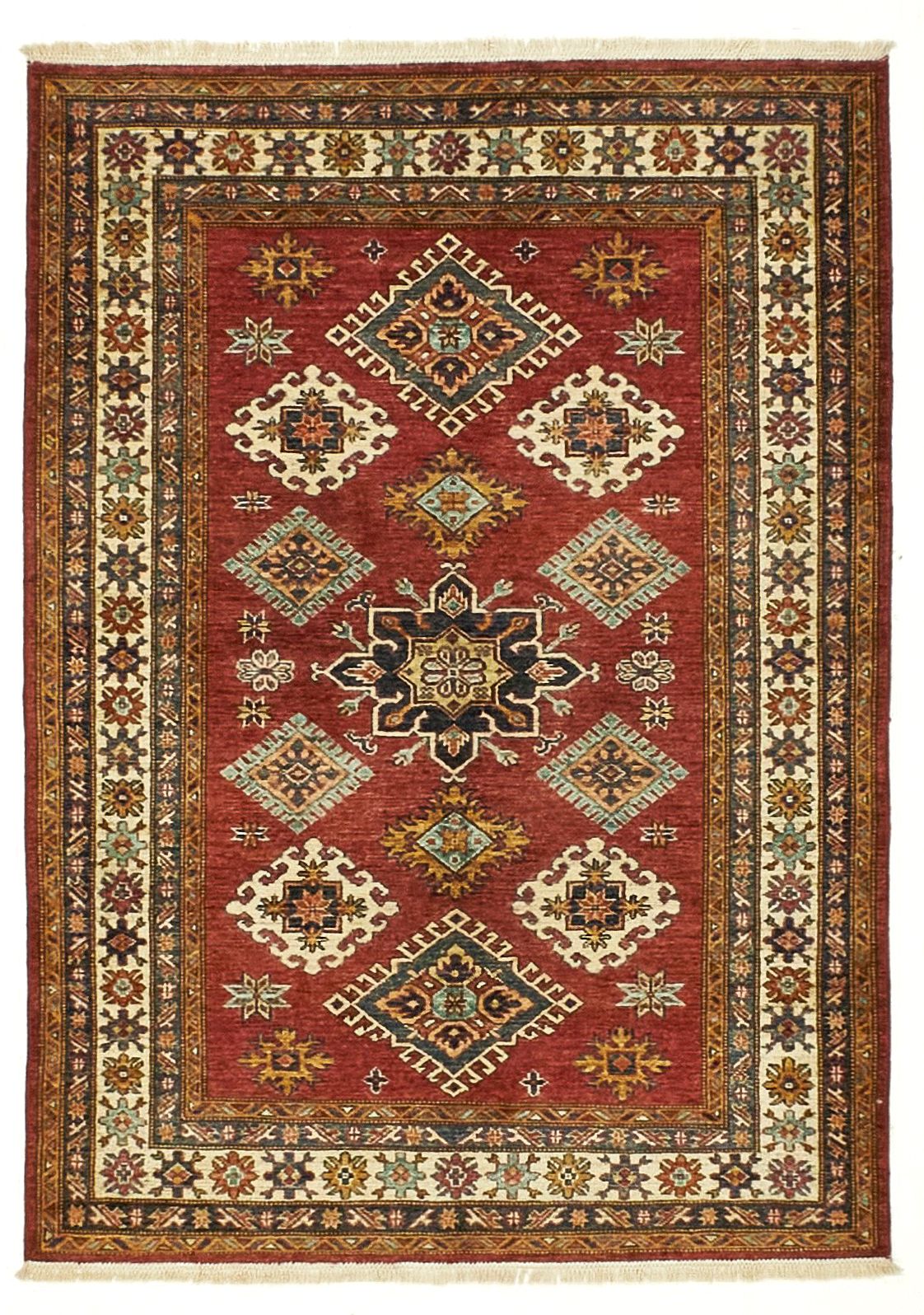 4x6 Red and Ivory Kazak Tribal Rug