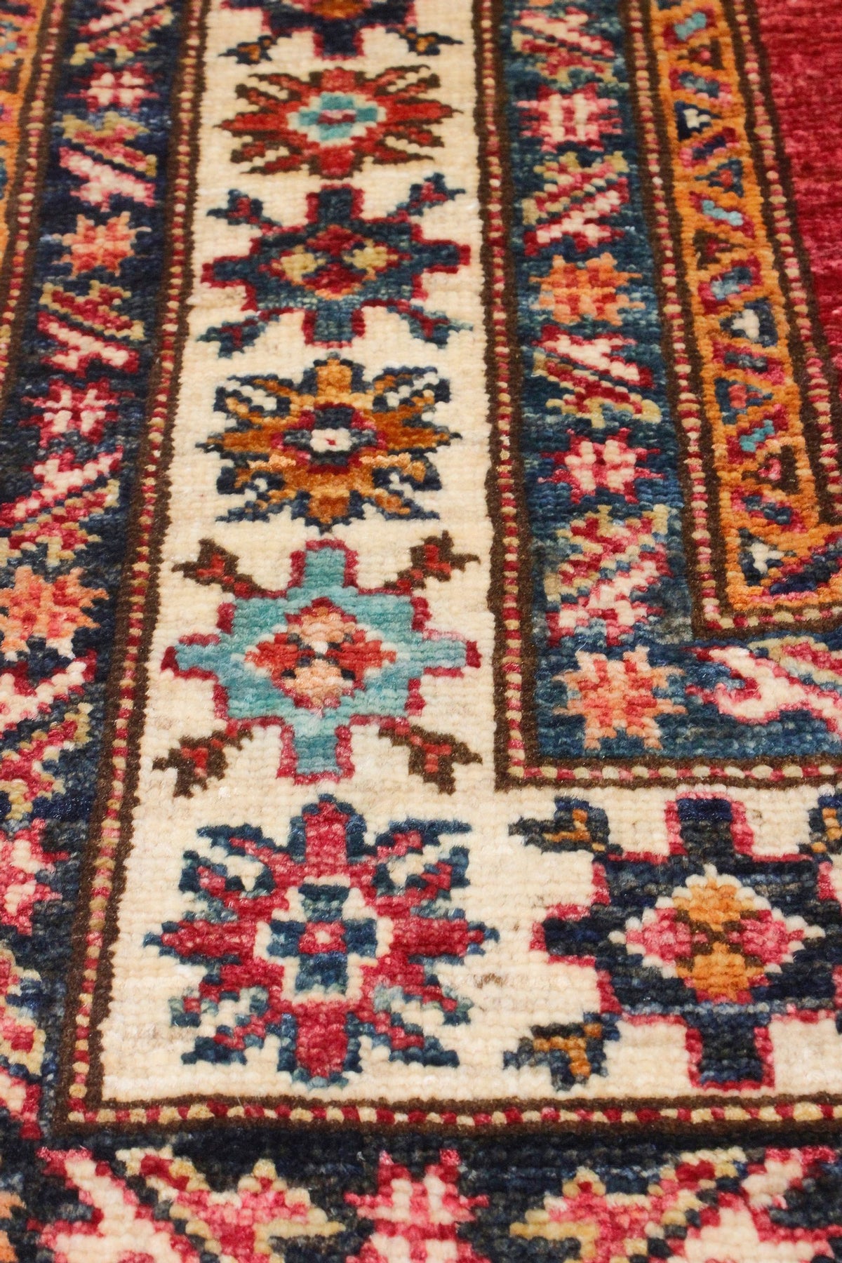 4x6 Red and Ivory Kazak Tribal Rug