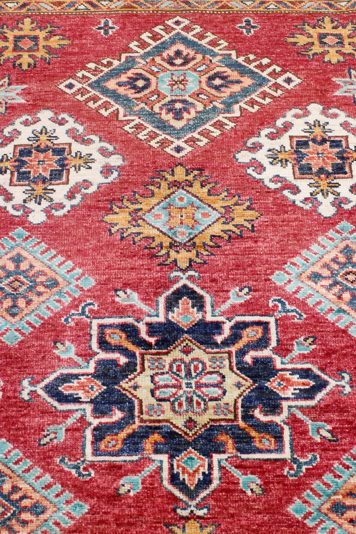 4x6 Red and Ivory Kazak Tribal Rug