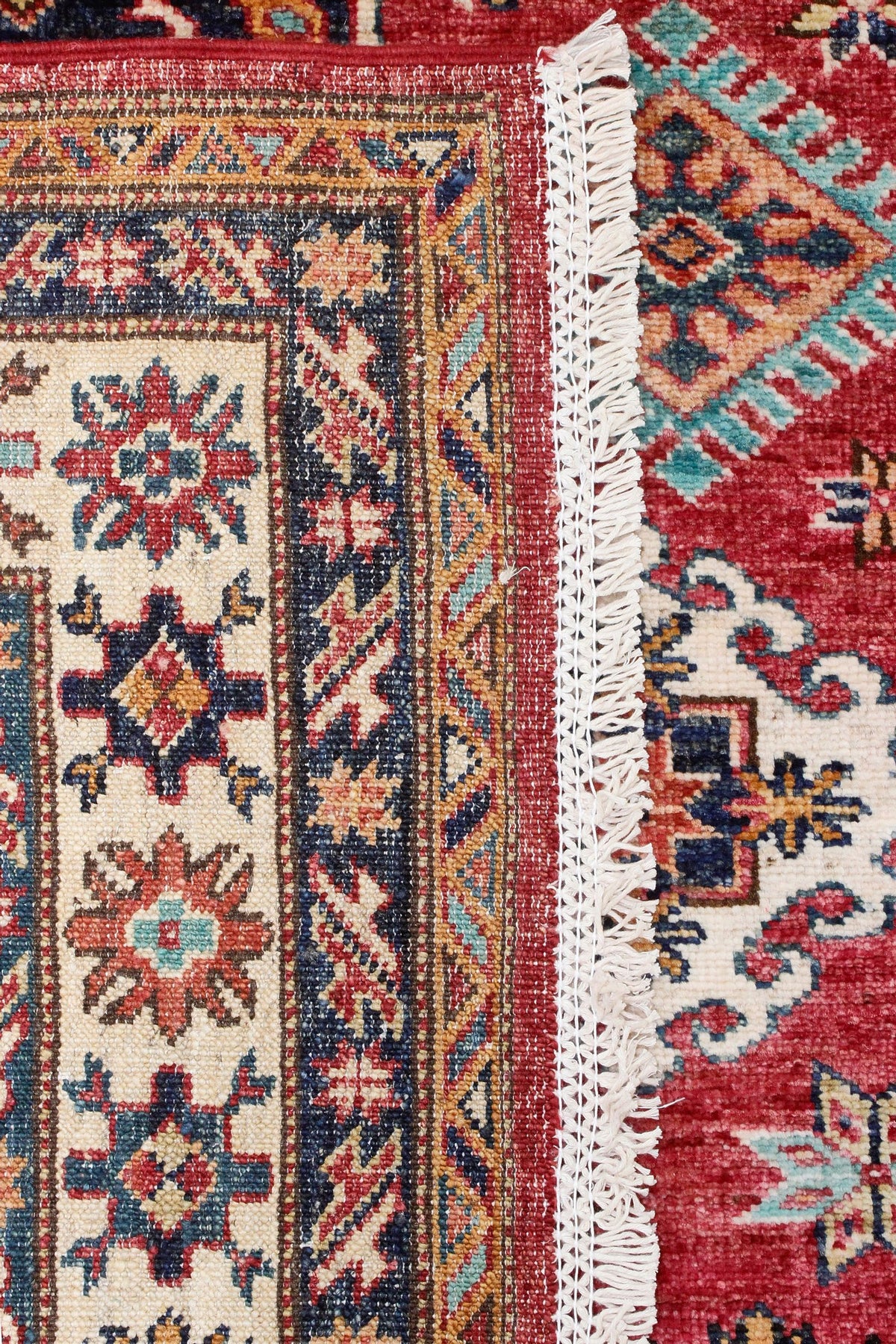 4x6 Red and Ivory Kazak Tribal Rug