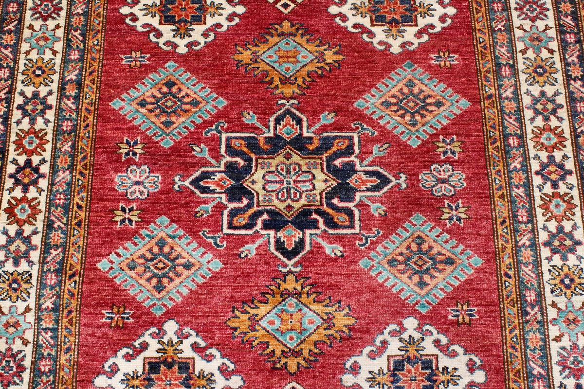 4x6 Red and Ivory Kazak Tribal Rug
