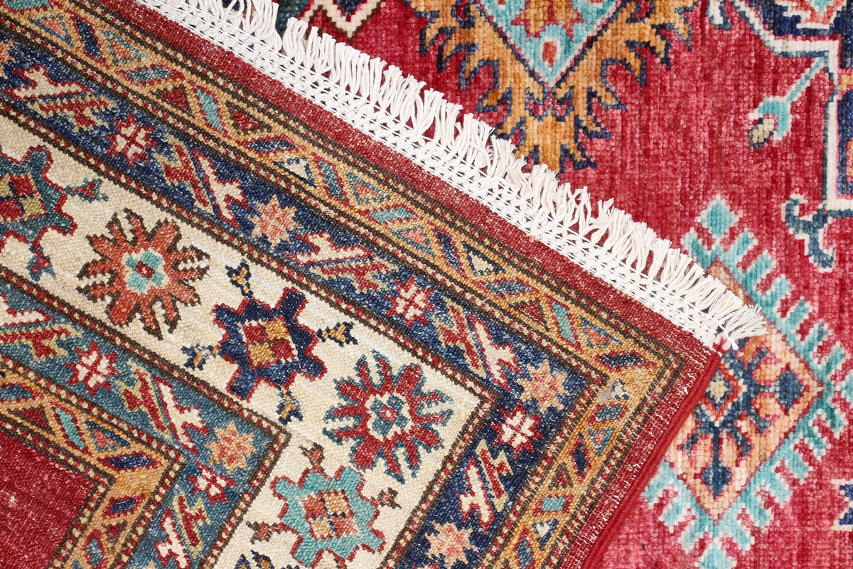 4x6 Red and Ivory Kazak Tribal Rug